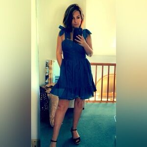 “Denim” style dress with shoulder ties